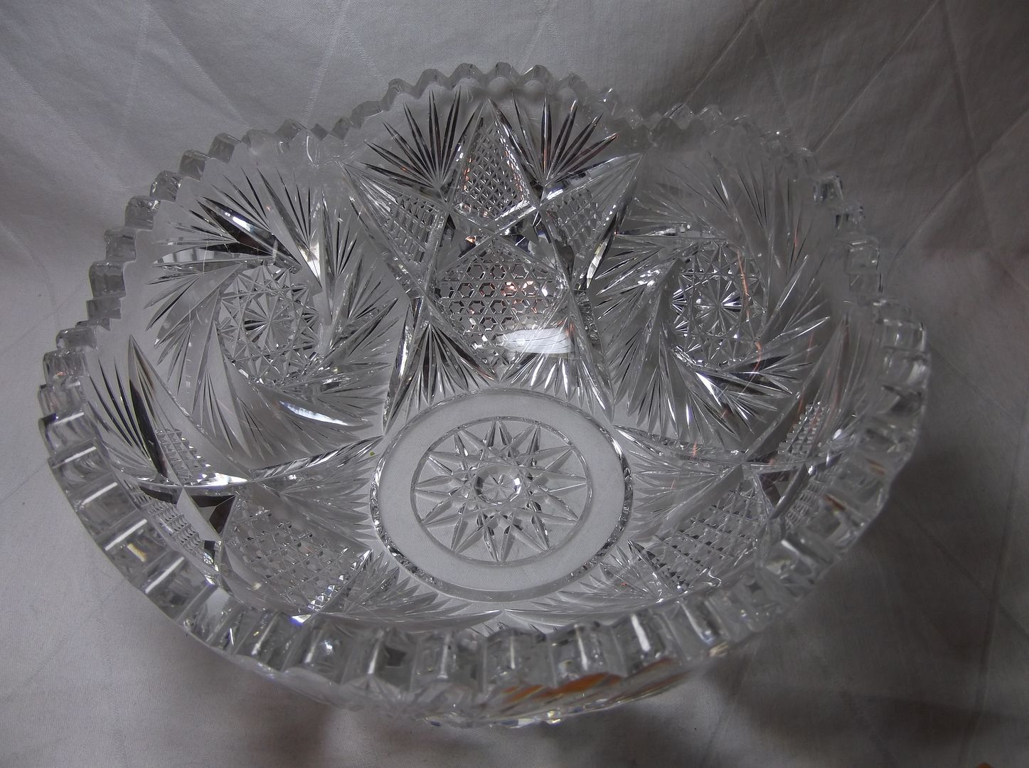 Vtg Crystal CUT GLASS PEDESTAL COMPOTE 2 Piece punch bowl star fan